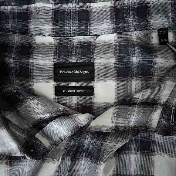Men's Ermenegildo Zegna Premium Cotton Button Shirt Black White Plaid Size 3XL - Picture 3 of 7